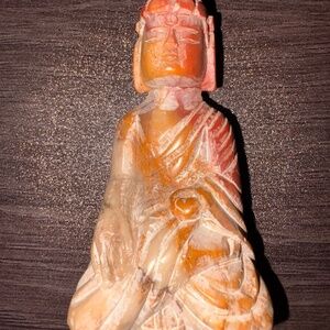 Vintage Hand Carved Soapstone Seated Buddha red, tan, gray 3" x 1.5" x 1"